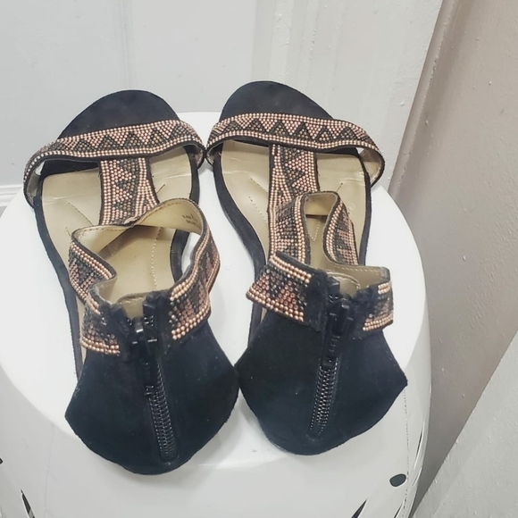 CLOUDWALKERS Beaded Black Rhinestone Zip Up Wedge Sandals Size 8W 🌴 - Picture 6 of 9